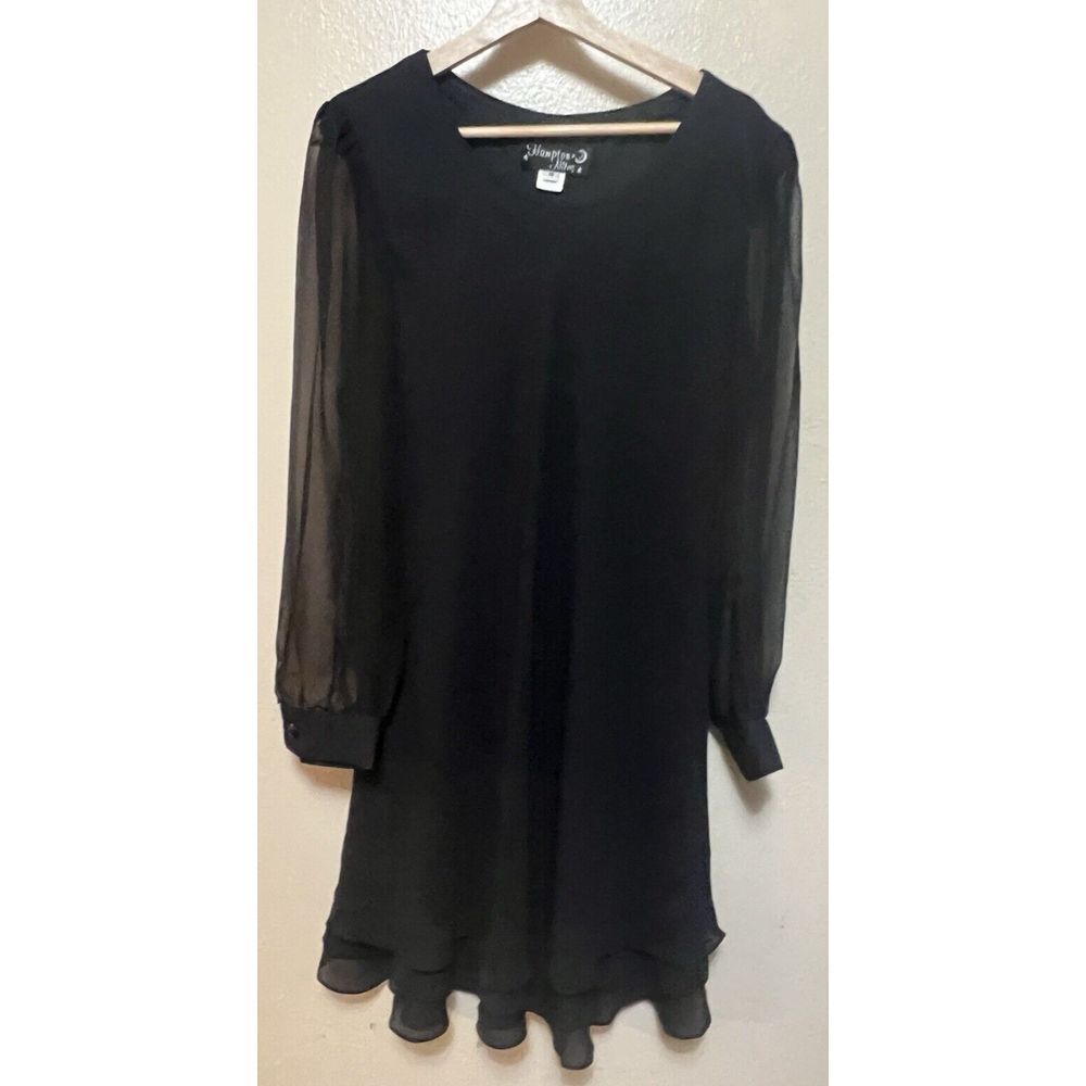 Sheer Sleeve Black Shift Dress by Mystery Brand